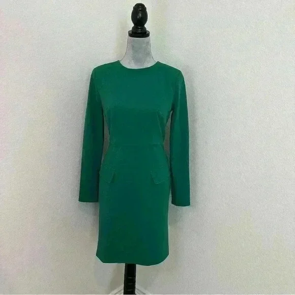 Donna Morgan Women’s Long Sleeve Sheath Dress with Flap Pockets at Side Hips - Picture 2 of 15